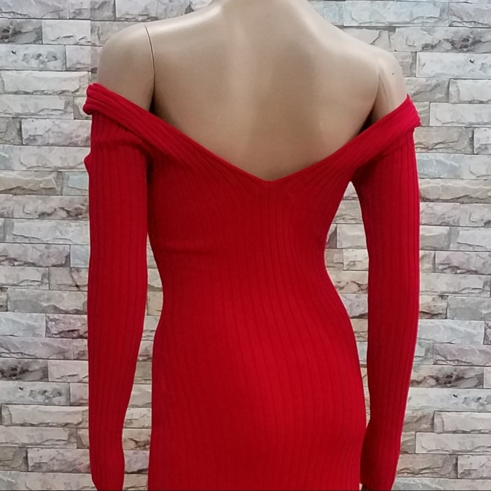 Red Ribbed Midi Sweater Dress - Picture 5 of 6